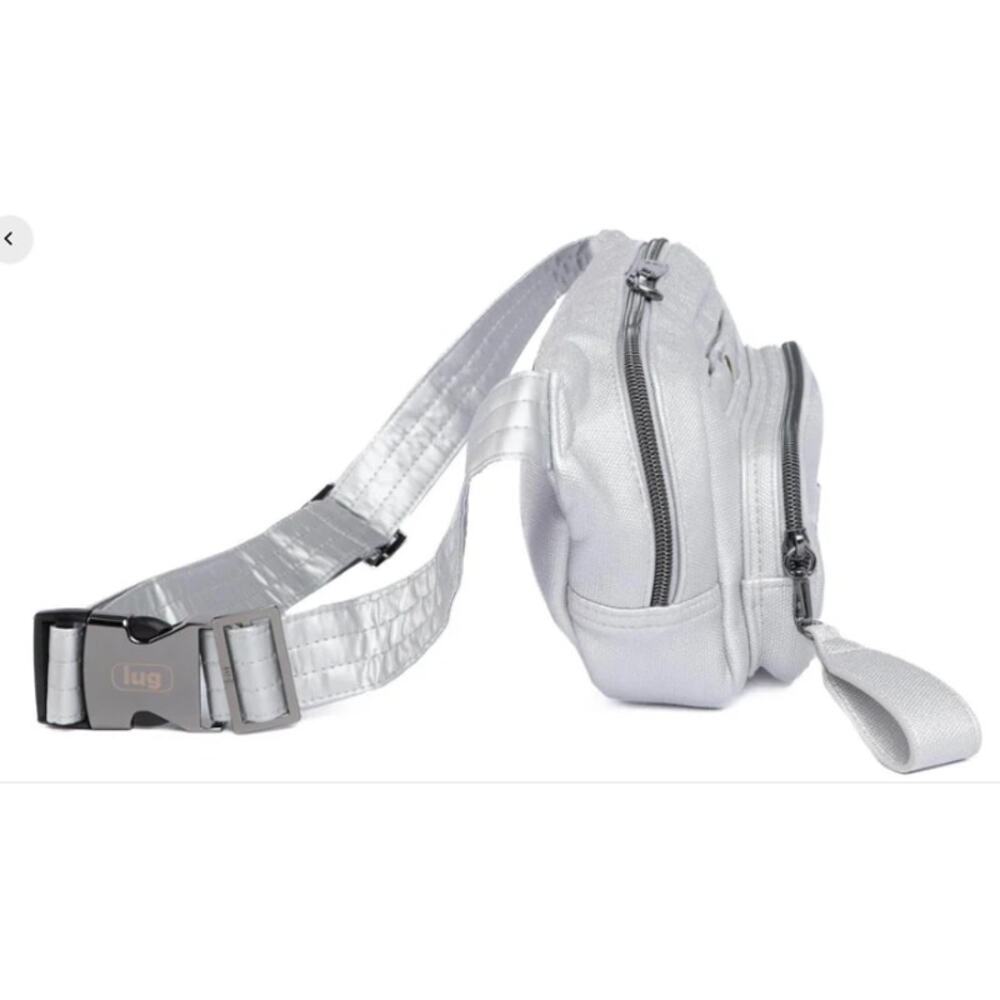 Lug Hitch Belt Sling Bag Matte Luxe Vegan Leather Metallic Silver ExtensionStrap - Picture 3 of 11